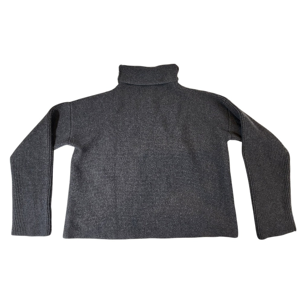 DKNY Essentials Turtleneck Sweater Womens Large Gray Merino Wool Ribbed thick